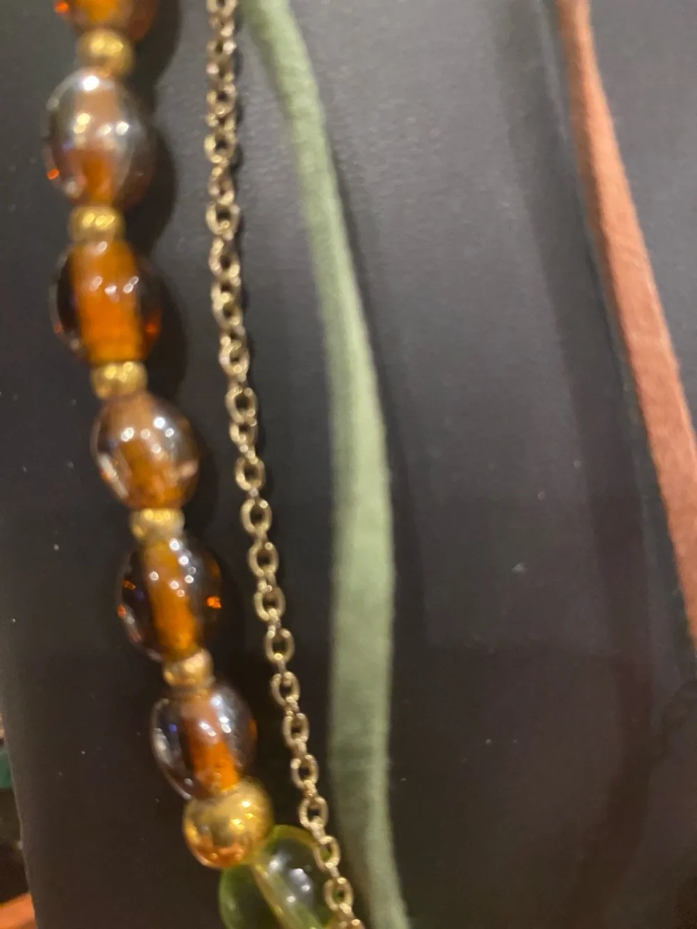 Wacky Item for Challenge Gold-Tone Multi Charm Necklace with Amber color Beads - Picture 10 of 12
